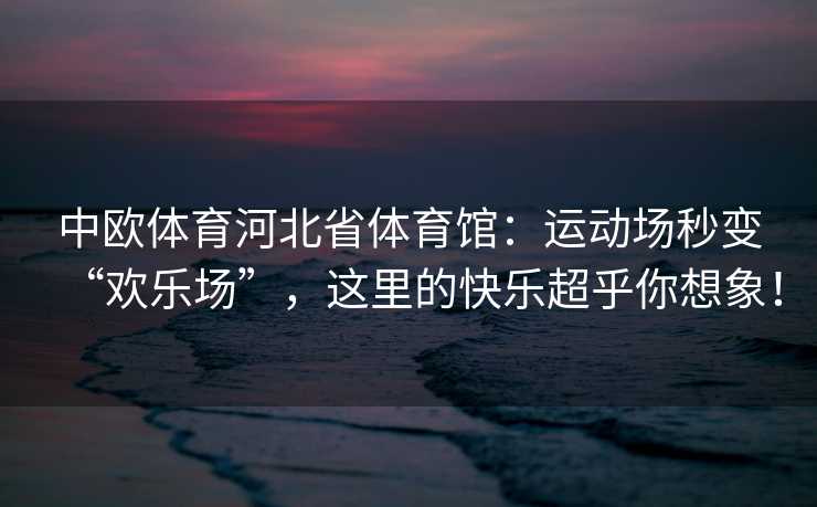 中欧体育河北省体育馆：运动场秒变“欢乐场”，这里的快乐超乎你想象！